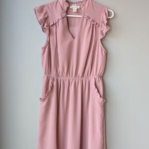 Sleeveless Dusty Rose Midi Dress with Ruffle Detail
